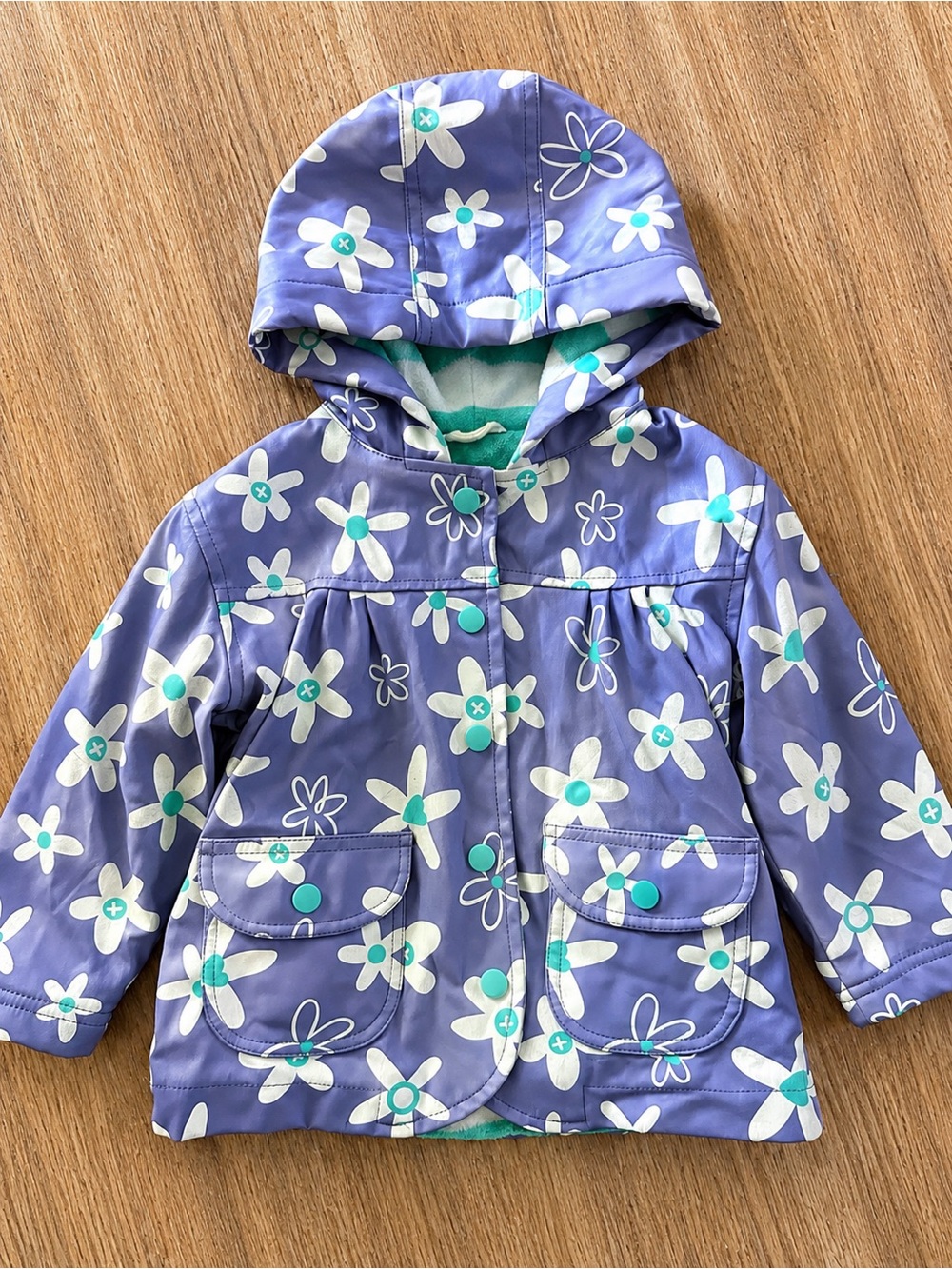 Hatley Girls Purple Daisy Floral Fleece Lined Raincoat Jacket Size 1